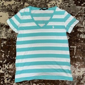 Ralph Lauren Aqua and White Striped Tee